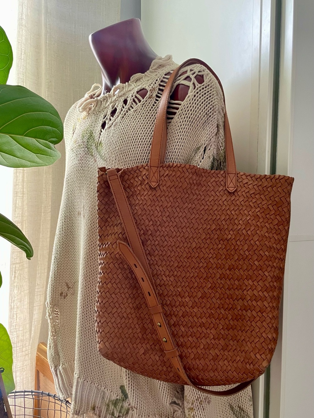 Madewell Transport Woven Leather Medium Tote Bag Brown